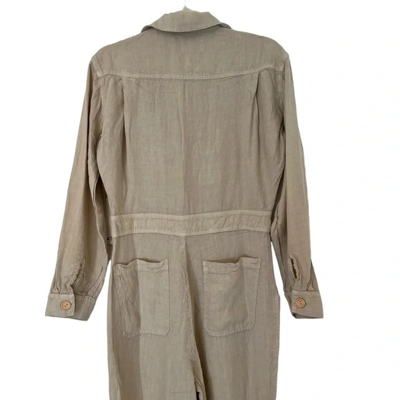 Mate the Label Linen Long Sleeve Jumpsuit Natural Small NWT Coastal Minimalist - Picture 7 of 11